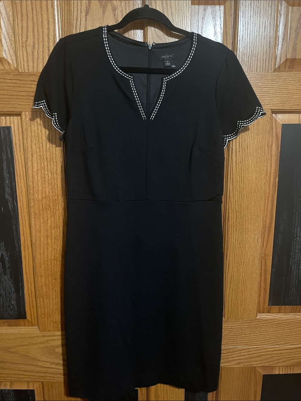 Ann Taylor Black Sheath Dress with White Contrast Trim